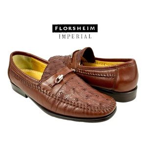 Florsheim Imperial Mens 8D‎ Cognac Full Quill Ostrich Leather Horse Bit Loafer